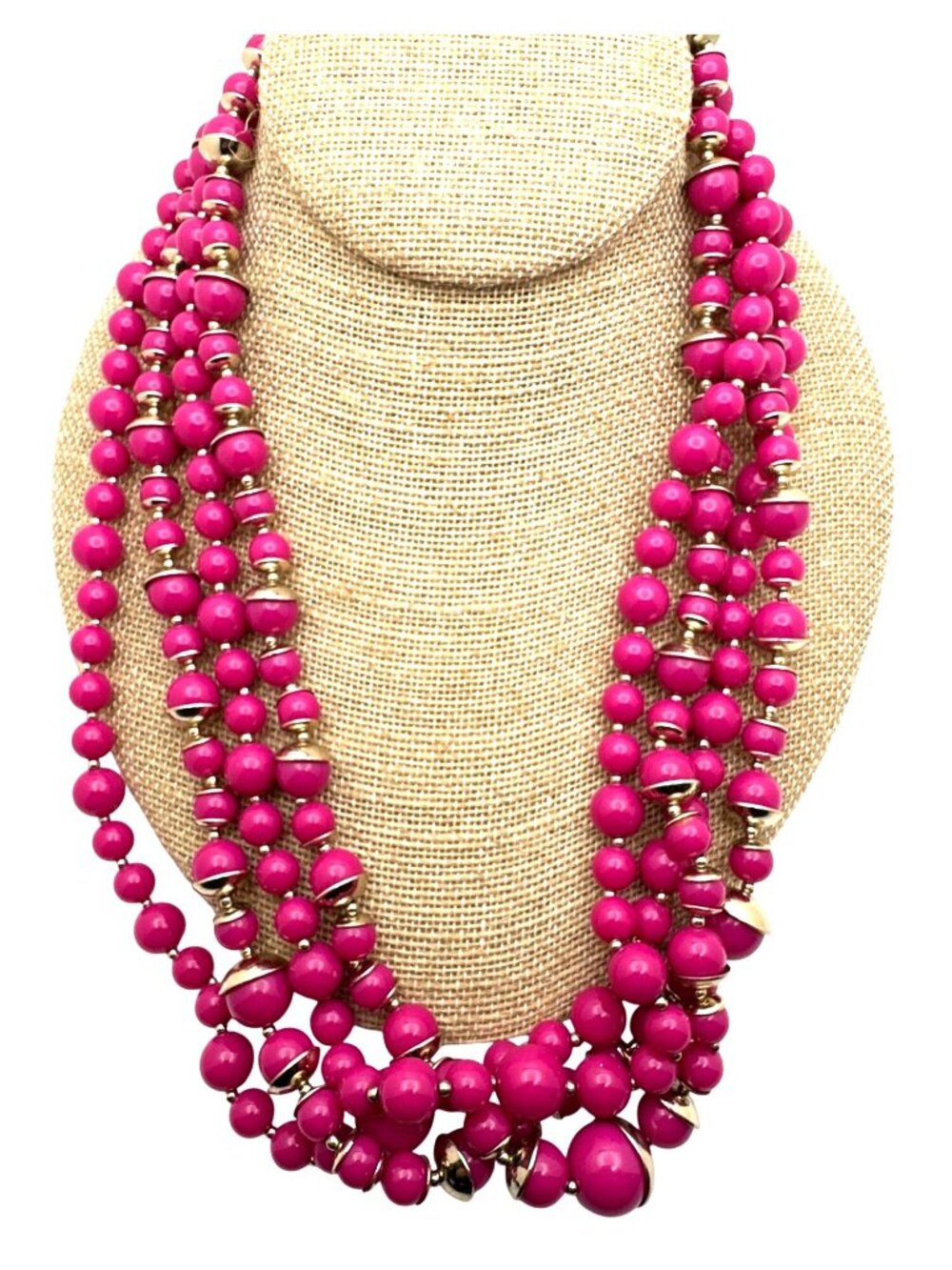 Talbots Vibrant Pink Necklace Multistrand Beads Barbiecore Timeless Granny Chic - Picture 8 of 8